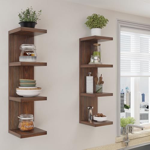 LitaEther 4 Tiered Wood Wall Shelf Units, Lack Floating Shelves, Rustic - Image 7