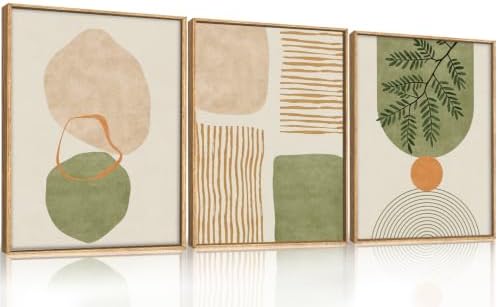 Boho Sage Green Framed Canvas Wall Art Set, Abstract Minimalist Geometric Line - Image 6