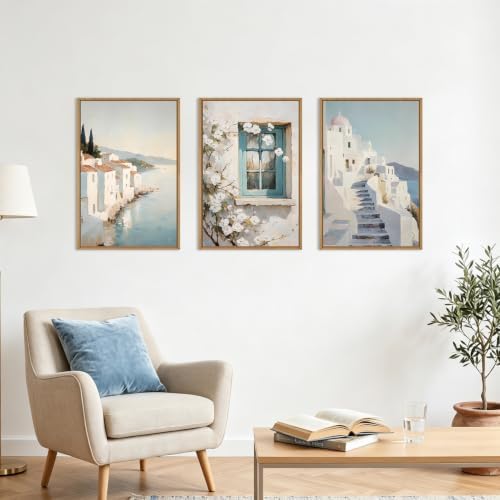 IARTTOP Large Blue Mediterranean Framed Wall Art 16x24 Inch Modern Greek - Image 6