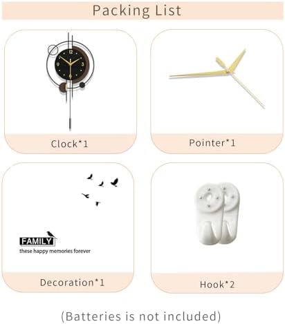 FLEBLE Modern Analog Wall Clock Decorative Clock Pendulum Battery Operated - Image 7
