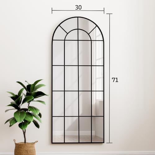 HARRITPURE Arched Full Length Mirror 71"x30" Black Windowpane Floor Mirror - Image 7