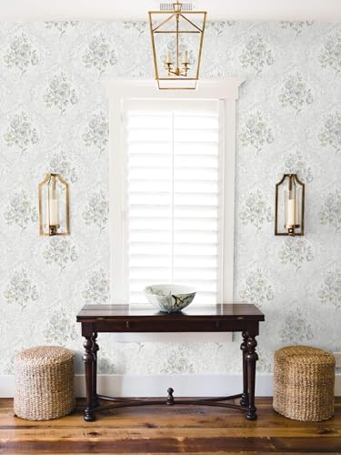 Ismoon Floral Peel Stick Wallpaper Vintage White Grey Damask Wallpaper - Image 6