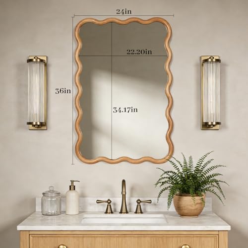 WallBeyond 24"x36" Wavy Wood Mirror, Natural Wood Boho Accent Wall Mirror - Image 6