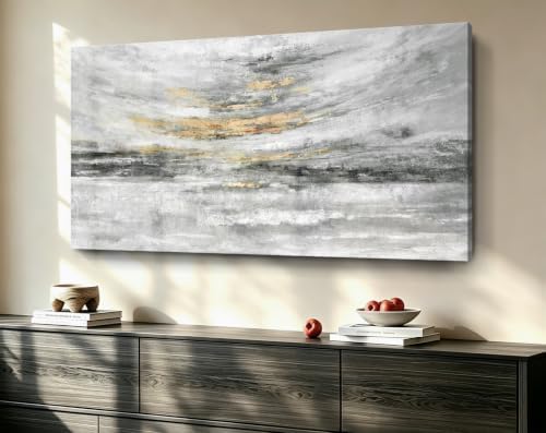 Nicetop Large Black White Gold Abstract Canvas Wall Art48x24InReady to Hang - Image 7