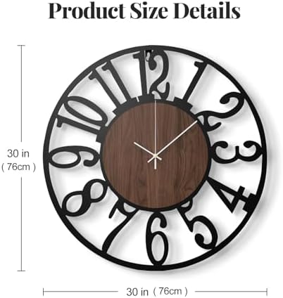 Cuspin 30 Inch Large Wall Clock Black Metal Frame - Image 6