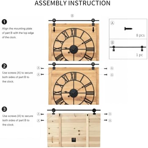 Wood Barn Door Clock 30 Inch, Farmhouse Rustic Wall Clock - Image 7