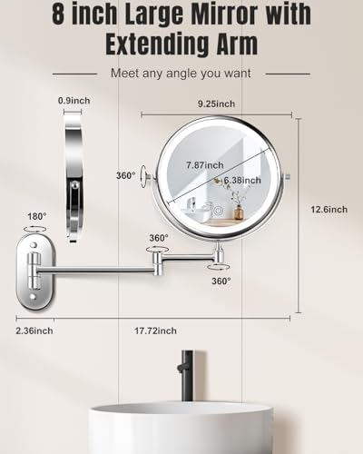 VFD 8'' 30X/1X Wall Mounted Lighted Magnifying Makeup Mirror - Image 6