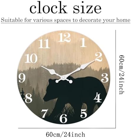 XFM Large Cabin Bear Wall Clock Battery Operated 24 Inch Silent - Image 6