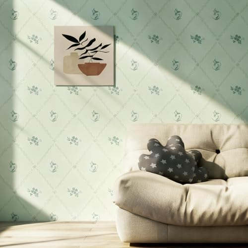 Hopepak Peel and Stick Wallpaper Stripe Floral Wallpaper 17.3"×197" Green - Image 7