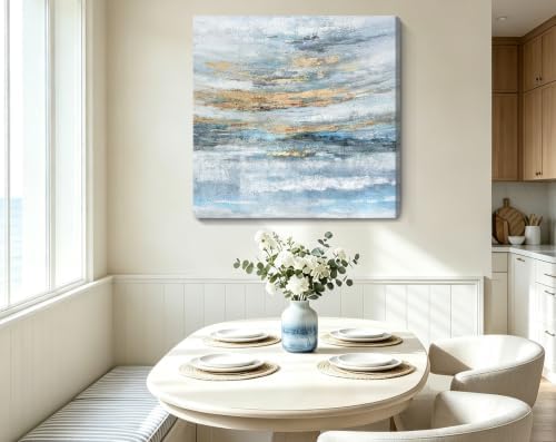 Abstract Canvas Wall Art Framed Light Blue Canvas Print Coastal Theme Artwork - Image 7