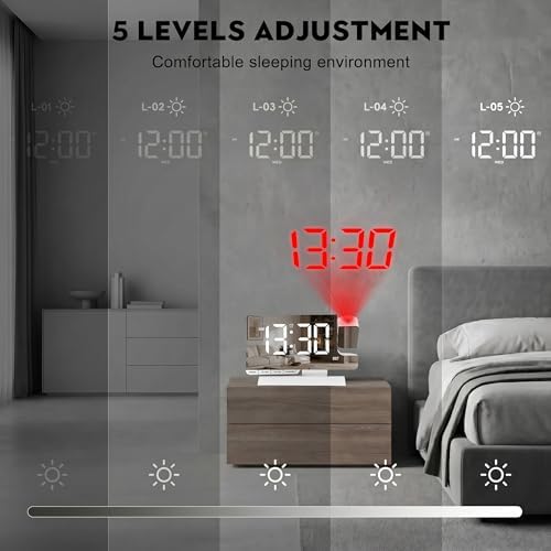 Projection Clock, Alarm Clocks for Bedrooms, 7.3"Mirror Bedside Clock - Image 6