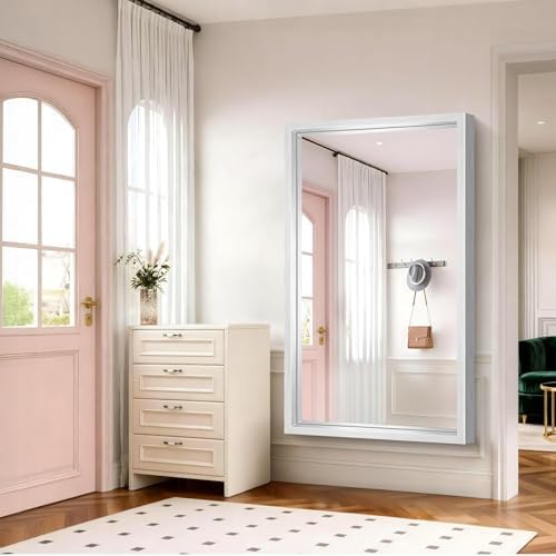 60 x 40 inch Brushed Silver Bathroom Mirror, Large Metal Framed Rectangle Mirror - Image 6