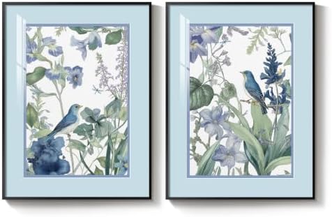 Framed Vintage Blue Floral Bird Botanical Wall Art - Image 7