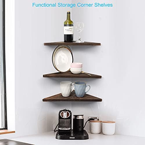 Joiishom Corner Wall Shelf Set of 3, Floating Corner Shelves, Rustic Wood Wall - Image 6
