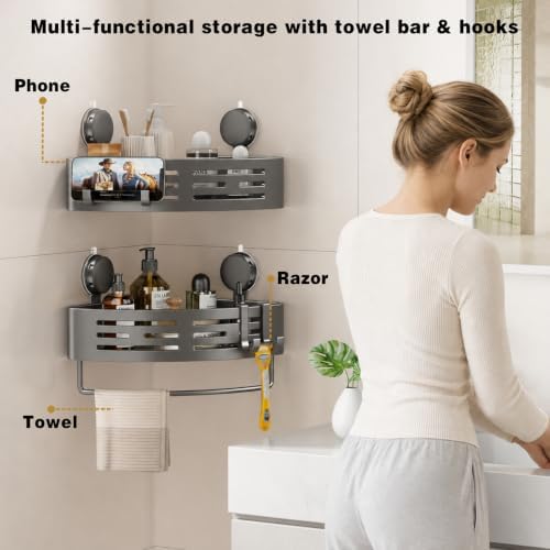 VOLPONE Corner Shower Caddy Suction Cup Shower Shelf Corner No Drilling - Image 6