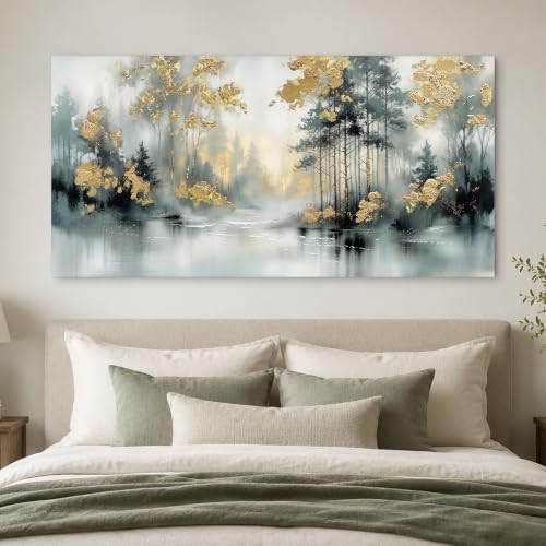 Anolyfi Misty Forest Grey Lake Canvas Wall Art - Image 7