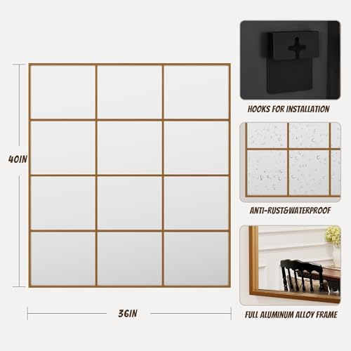 Antok Wall Mirror, Metal Framed Wall Mounted Mirror, Hanging or Leaning - Image 7
