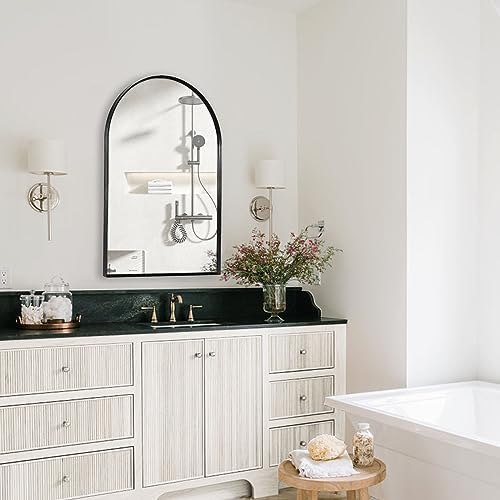 Black Arched Mirror 30x48in, Metal Framed Bathroom Vanity Wall - Image 7