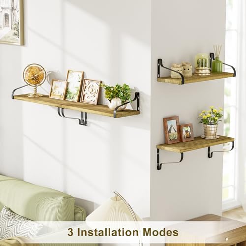 Love-KANKEI 15.7"Floating Wall Shelves Set of 4, Solid Wood, Carbonized Black - Image 6