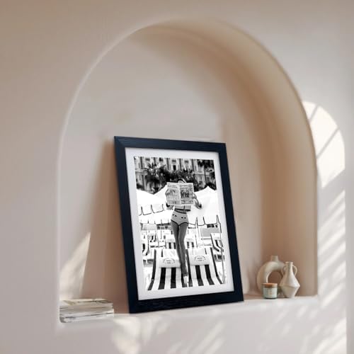 Framed Black and White Summer Wall Decor Woman Reading Newspaper Beach Canvas - Image 7