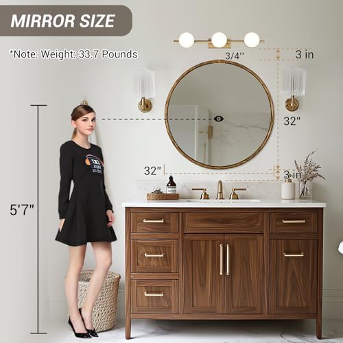 ANDY STAR Hand-Forged Round Gold Mirrors, 32 Inch Antique Brass Hammered Round - Image 6