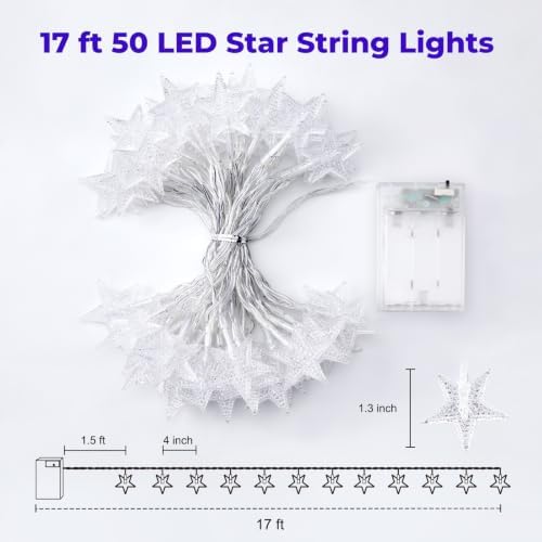 Minetom 50 LED Star String Lights, 17ft Battery Operated Fairy Lights - Image 7