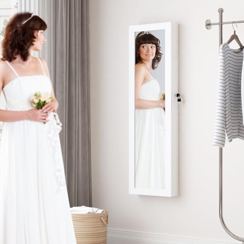 Full Length Mirror Jewelry Cabinet Organizer Lockable Door Wall-Mounted Jewelry - Image 6
