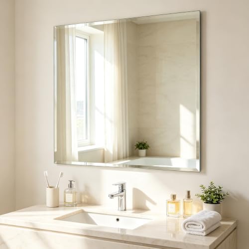 Bathroom Mirror for Over Sink 40x30 Inch Frameless Wall Mirror Beveled Edge - Image 7