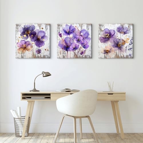 Flower Wall Art Purple Wildflower Wall Decor Purple and Gold Floral Picture - Image 5