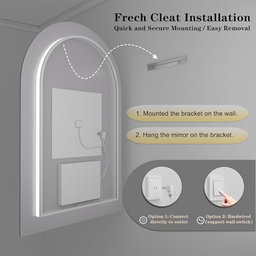 26x36 Inch Backlit Arched LED Bathroom Mirror - Image 6