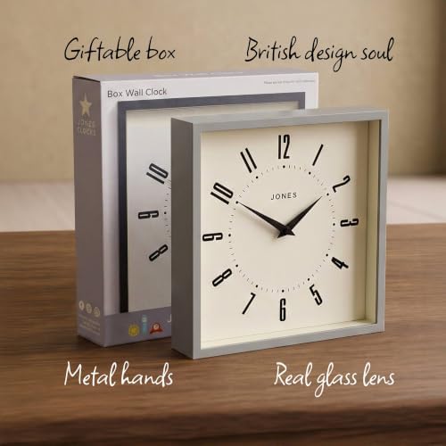 JONES CLOCKS® Box wall Clock | Retro Square Clock | 10" | Gray | Easy to Read - Image 6