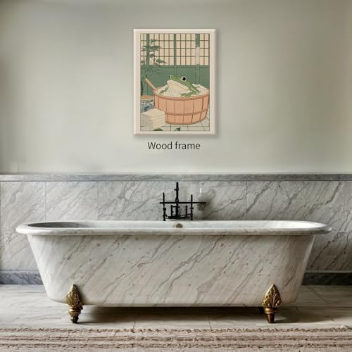 Japanese Frog in a Bathtub Wall Art Sage Green Relaxing Bathroom Posters 08x10 - Image 6
