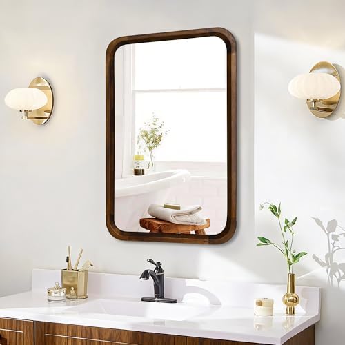 Wood Bathroom Mirror for Wall, Rectangle 20 x 30 inch Vanity Brown Mirrors - Image 7