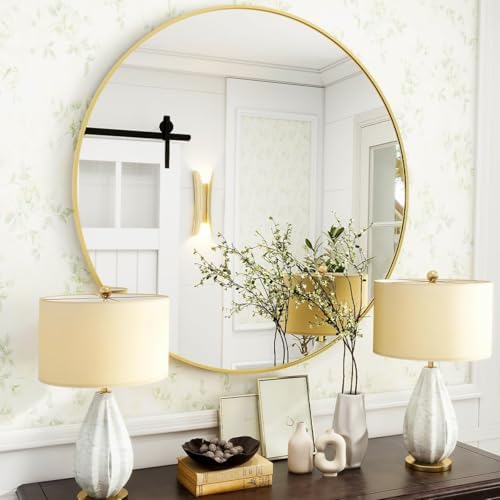VooBang Gold Round Bathroom Mirror 24", Thin Metal Frame Wall Mirror - Image 7