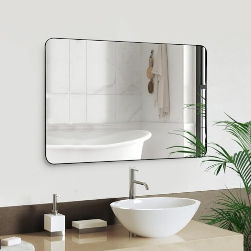 Black Bathroom Wall Mirror, 20 x 30 Inch Rectangle Vanity Modern Mirror - Image 7