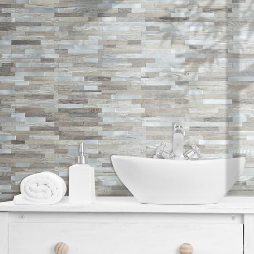 DICOFUN 2 Sheets Distressed Wood Peel and Stick Backsplash, PVC Mixed Metal - Image 6