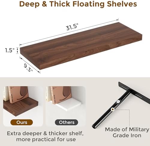 Fun Memories 32" W x 9.3" D Floating Shelves, Rustic Wood Deep Shelves - Image 3