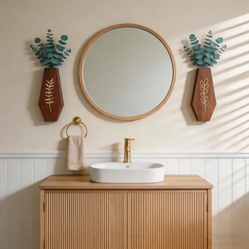 Wood Wall Planter 2 Pack, Modern Farmhouse Wall Decor Mounted Wooden Vase Set - Image 7