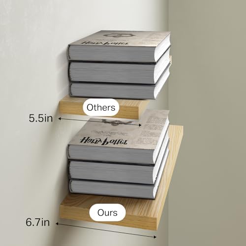 BAYKA Light Oak-Toned Floating Shelves 22.5in, Wall Mounted Shelf - Image 6