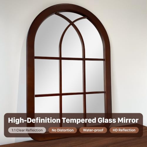 Arched Mirror 24 x 36 Inch, Window Walnut Brown Wood Bathroom Mirror - Image 7