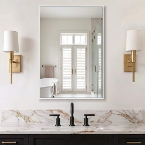 Delma Bathroom Vanity Mirror, 30x20 Silver Metal Framed Mirror - Image 7