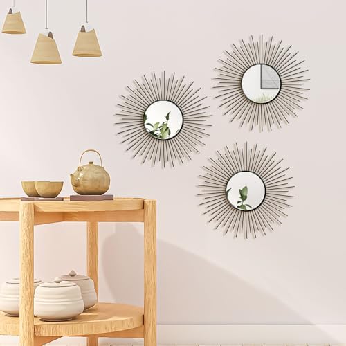 3 Pack Metal Mirror for Wall Cute Sunburst Wall Mirror Home Decor Wall Art - Image 7