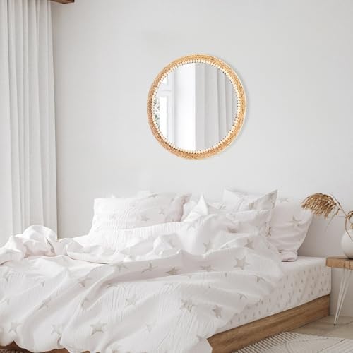21 Inch Boho Round Hanging Wall Mirror Decorative Rattan Circle Wall Mounted - Image 7
