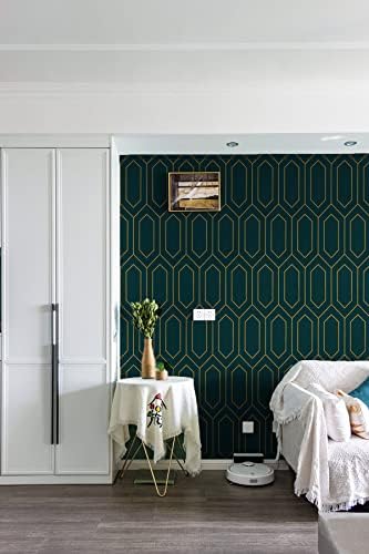 Safiyya 590"x17.3" Gold and Dark Teal Peel and Stick Wallpaper Geometric - Image 6