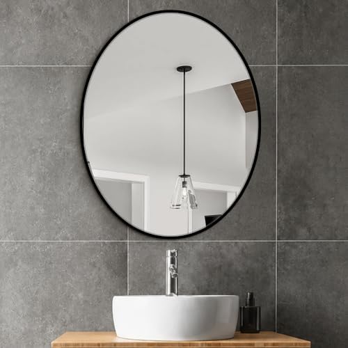 Delma 28x22 Black Oval Bathroom Mirror - Image 7