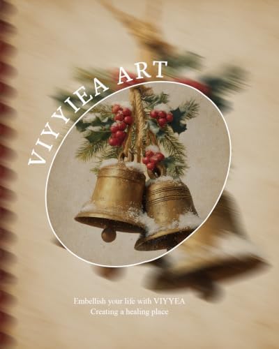 VIYYIEA Gold Framed Winter Christmas Canvas Wall Art, Vintage Christmas Bells - Image 7