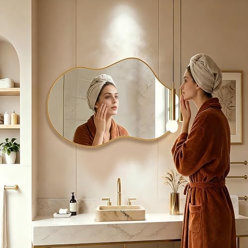 Irregular Wall Mirror 20×36 Inch Wall Mirrors Decor Gold Asymmetrical - Image 6