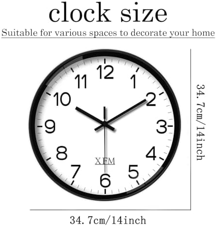 XFM Black Silent Wall Clocks Battery Operated 14 Inch - Image 6