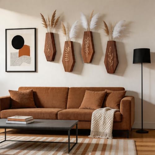 Wood Wall Vase 4 Pack, Modern Farmhouse & Boho Wall Decor Wooden Hanging - Image 7