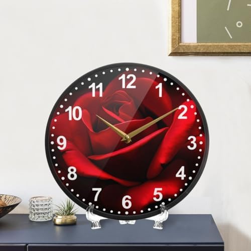 ALAZA Red Rose Flower Black Wall Clock Battery Operated Silent Non Ticking - Image 6